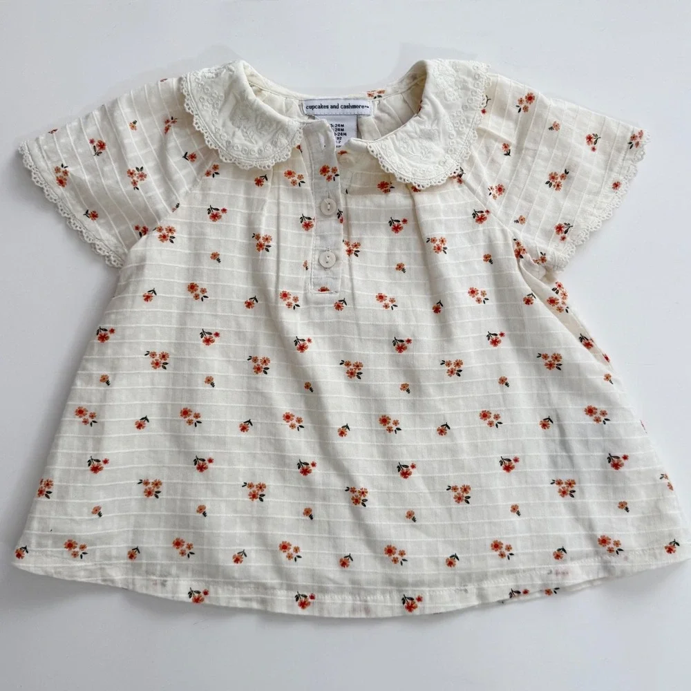 Cupcakes and Cashmere Baby Girl Floral Dress Peter Pan Collar Cottagecore 24M‎